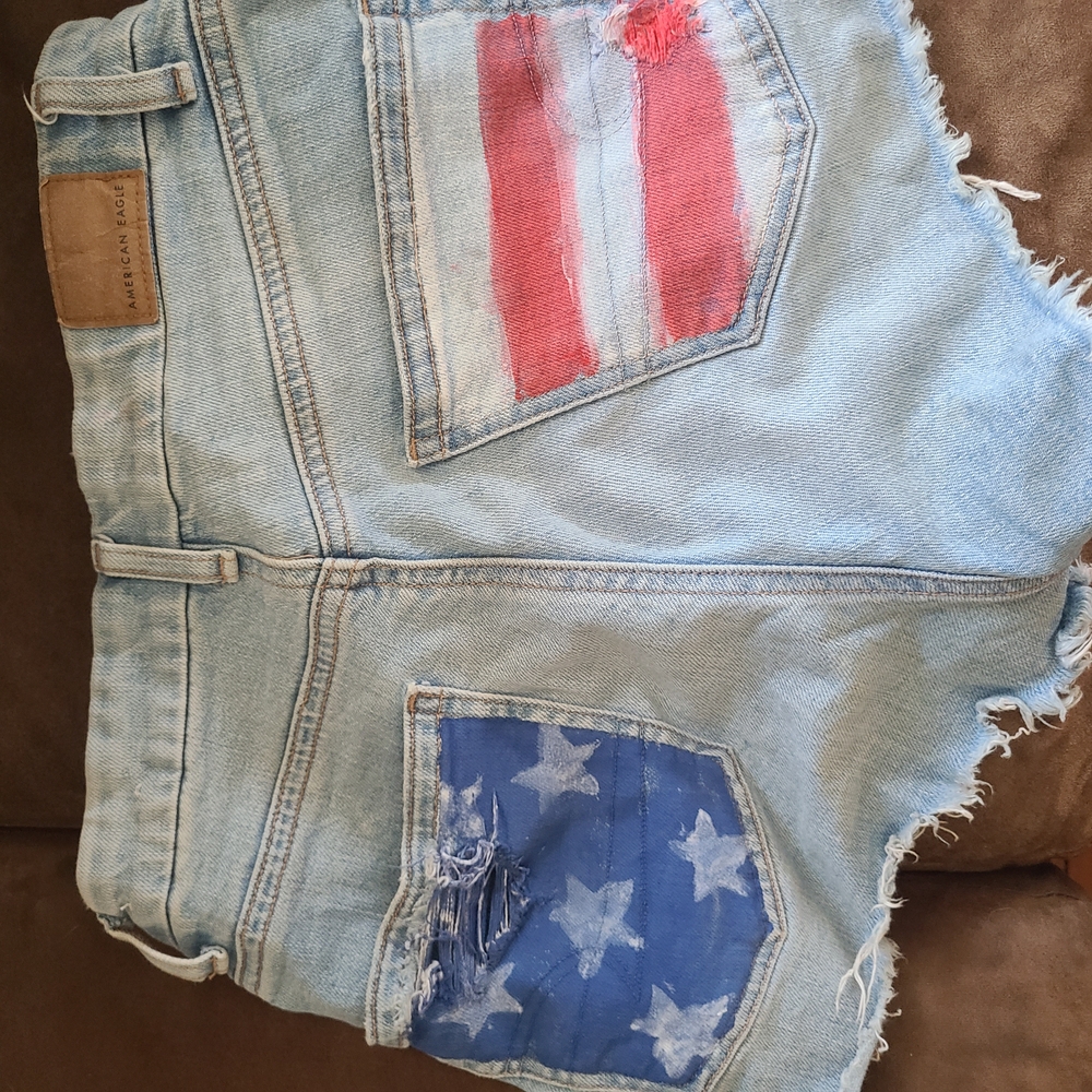 American Eagle Denim Shorts with Flag Design